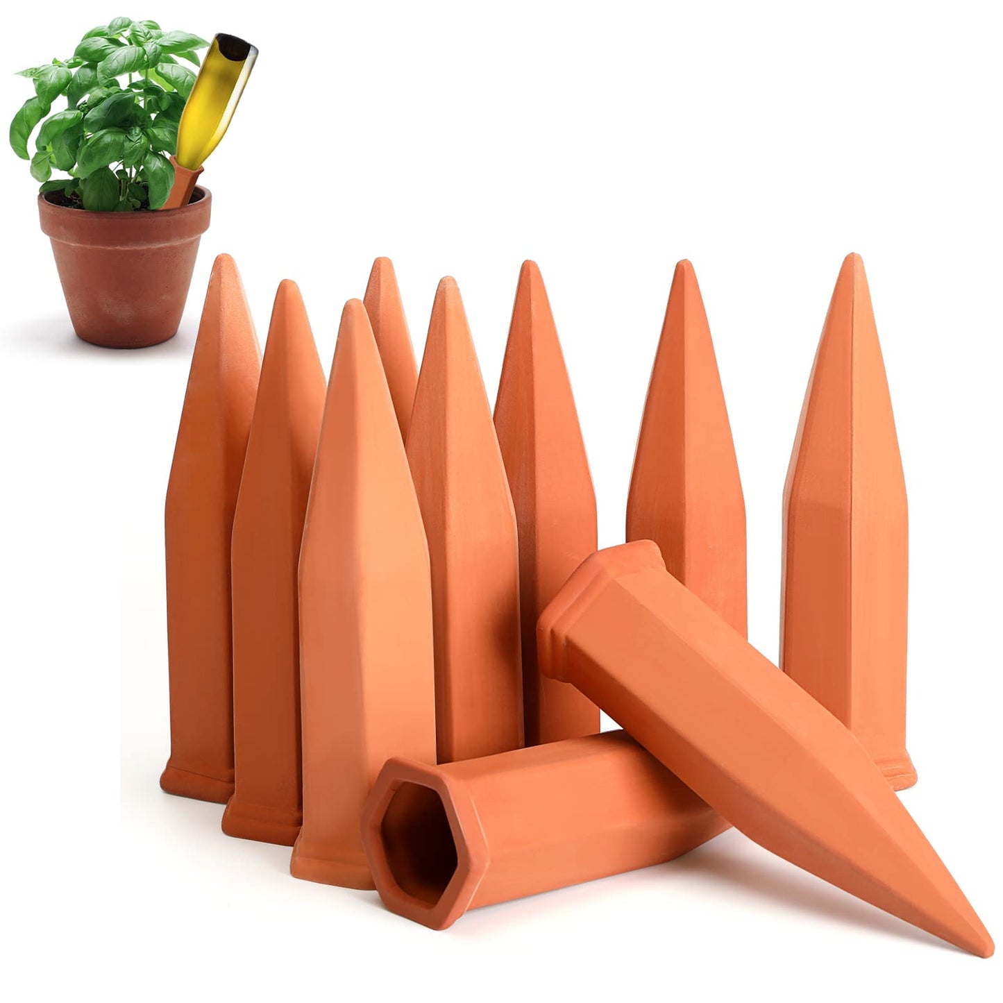 Jovitec 10 Pieces Terracotta Plant Watering Stakes Self Watering Spikes Automatic Plant Waterers Devices for Indoor Outdoor Home and Office Plants (Rustic Red)