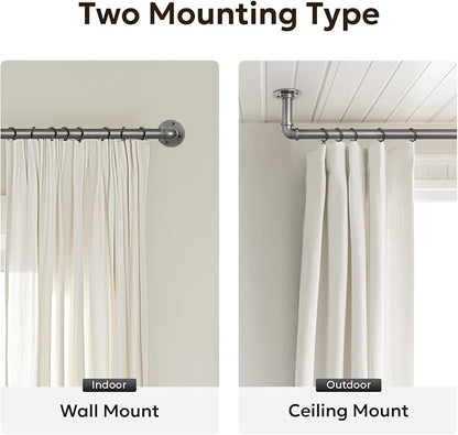 Zeerobee Curtain Rods for Windows 48 to 84, 1 Inch Industrial Wrap Around Grey Curtain Rod, Indoor/Outdoor Room Divider Adjustable Drapery Pole, 48"-86"
