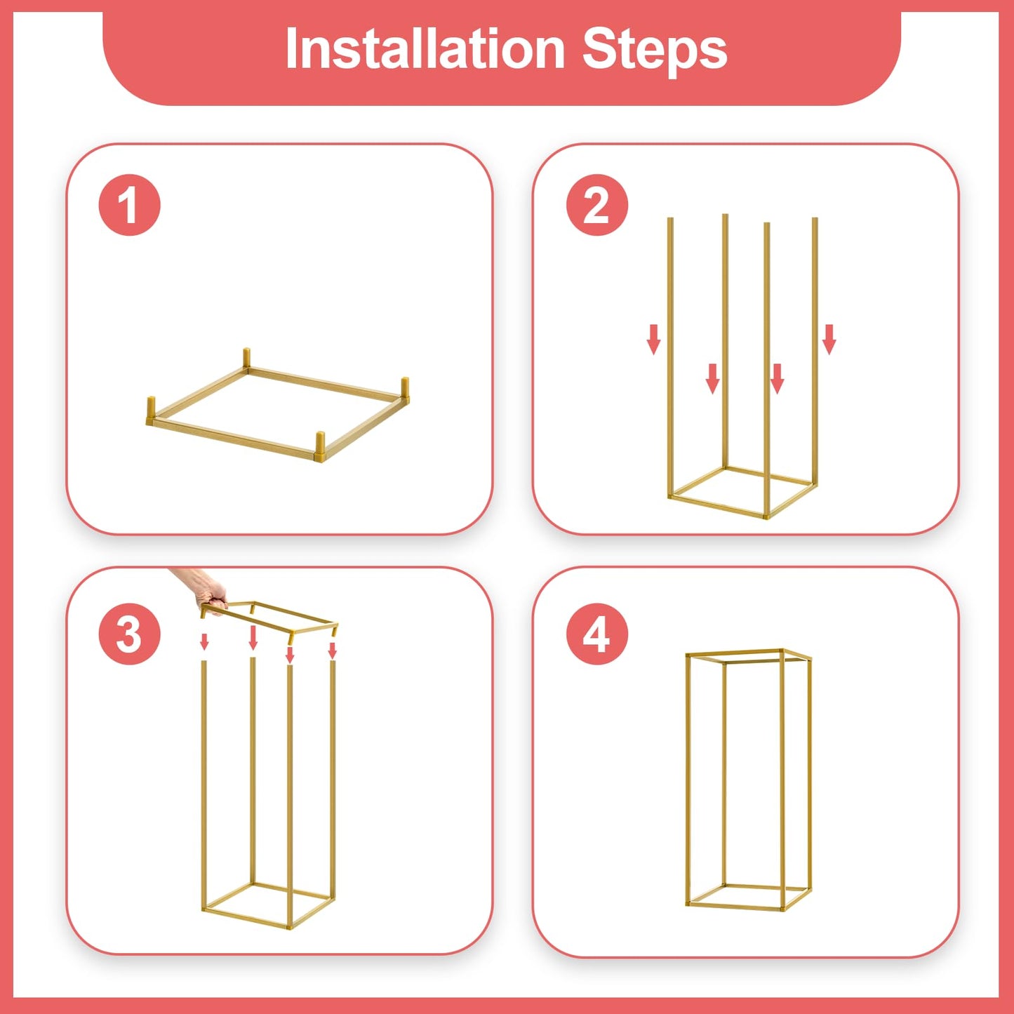 10 Pcs Gold Wedding Vases Centerpiece Stand, 23'' Party Table Centerpieces Metal Column Flower Stands Giant Flowers Decoration Metal Floor Column Geometric Rack for Weddings Birthday Party Decoration
