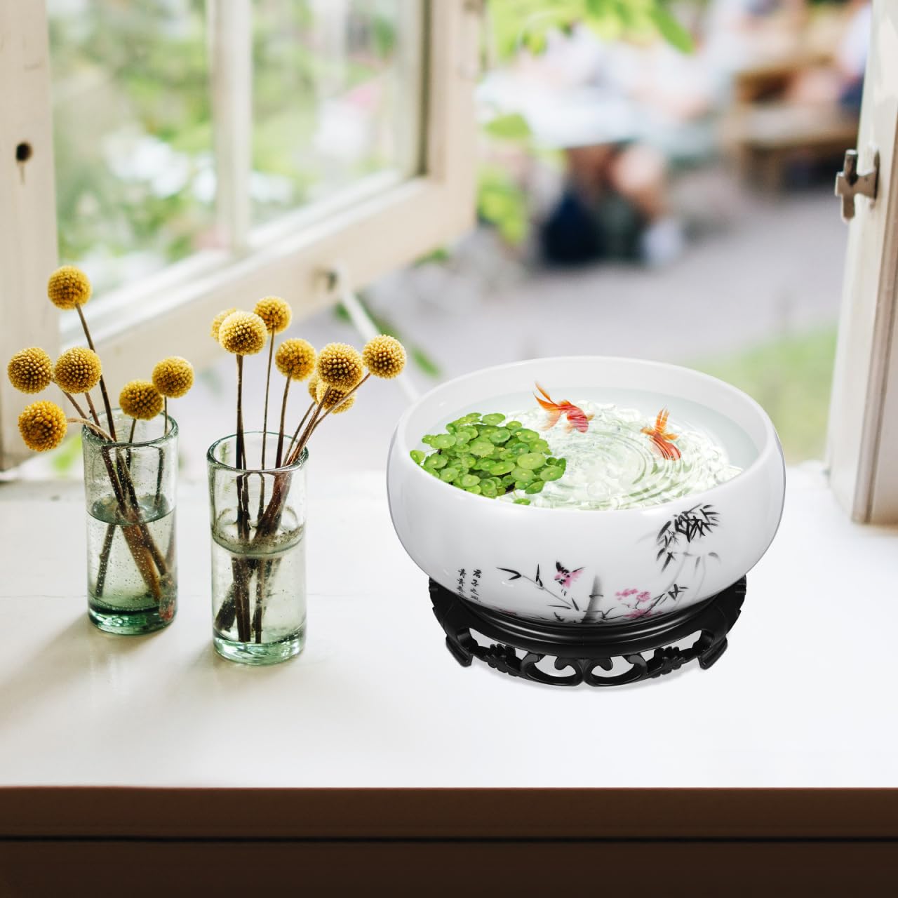 YARNOW Ceramic Lotus Bowl Planter with Stand - 6.9 Inch Water Lily Bowl for Home Office Garden Decor, No-Drainage Hole