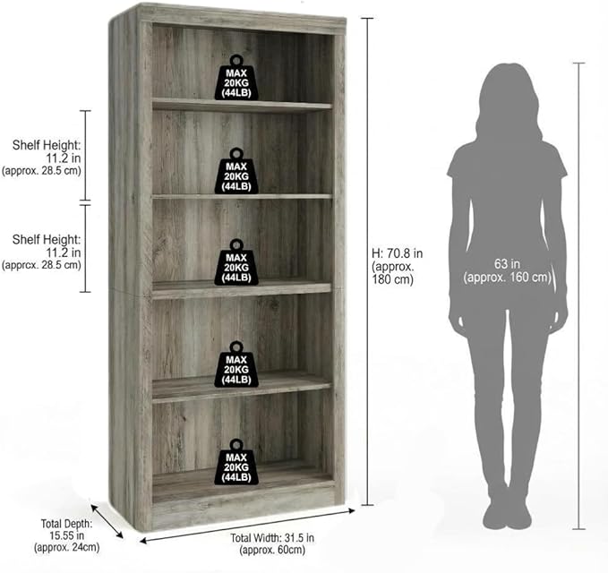 GarveeHome 71 in Tall Bookcase, Wooden Bookshelf