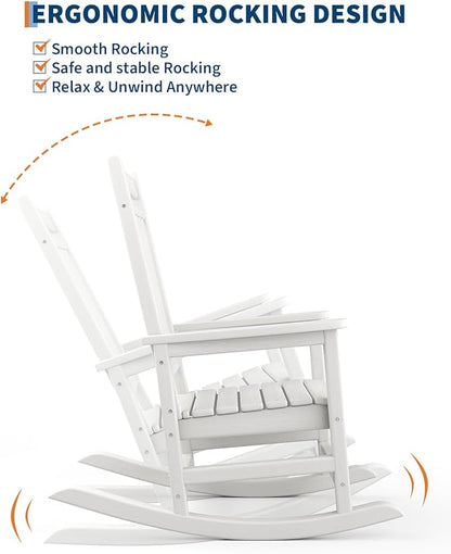 GarveeLife Poly Lumber Rocking Chair Outdoor Set of 6 - HDPE High Back Porch Rocker Chairs for Adults - All Weather Resistant Furniture for Patio - White