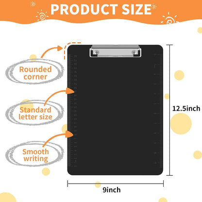 Black Clipboards, PANDRI 6 Pack Plastic Black Clipboards with Low Profile Clip 12.5 x 9 Standard Letter Size Clipboard for classrooms Office