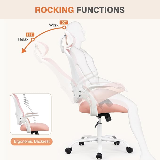 Sweetcrispy Office Computer Desk Chair, Ergonomic High-Back Mesh Rolling Work