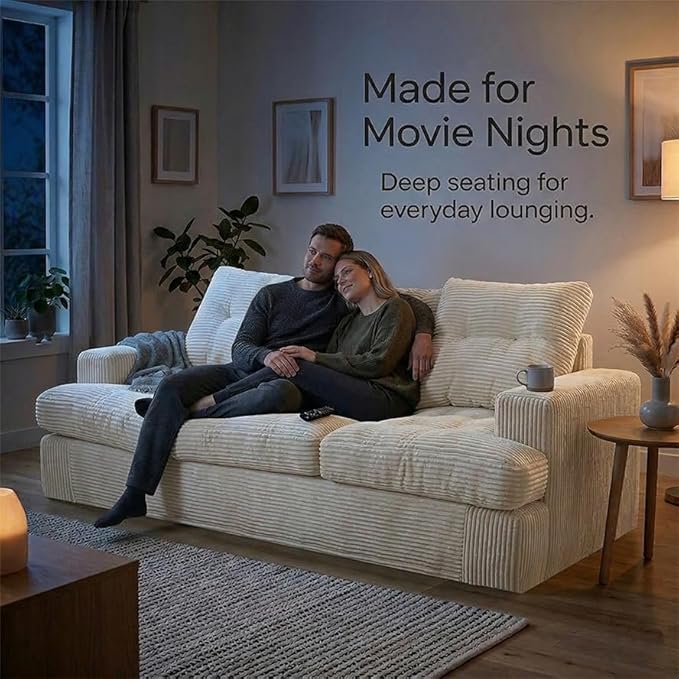 85" Corduroy 3 Seater Sofa in a Box, High-Density Foam Couch, No Assembly