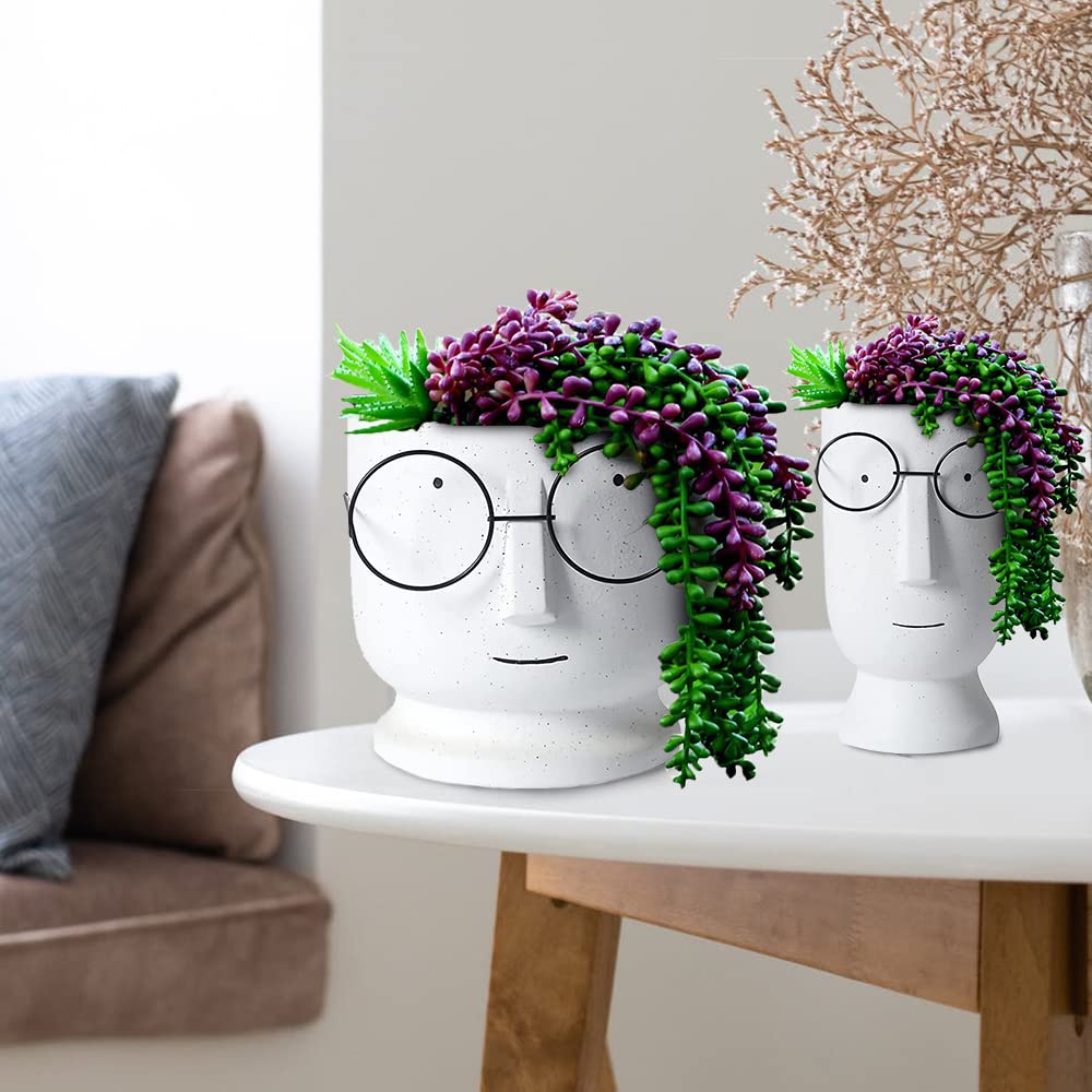 Face Planters Pots,5.12 inch Unglazed Terracotta Pots Ceramic Human Face Vase Succulent Head Planter Pot Face Flower Pot Containers with Drainage Hole for Indoor Plants Home Desk Dec(5.12 inch-White)