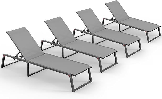 Aluminum Chaise Lounge Chair Outdoor, Foldable& No Assembly Patio Pool Lounge