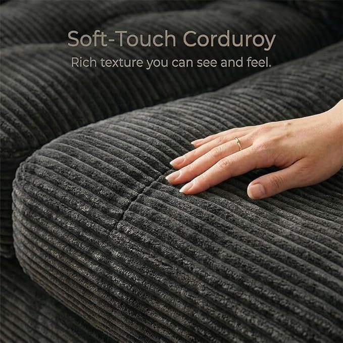 85" Corduroy 3 Seater Sofa in a Box, High-Density Foam Couch, No Assembly