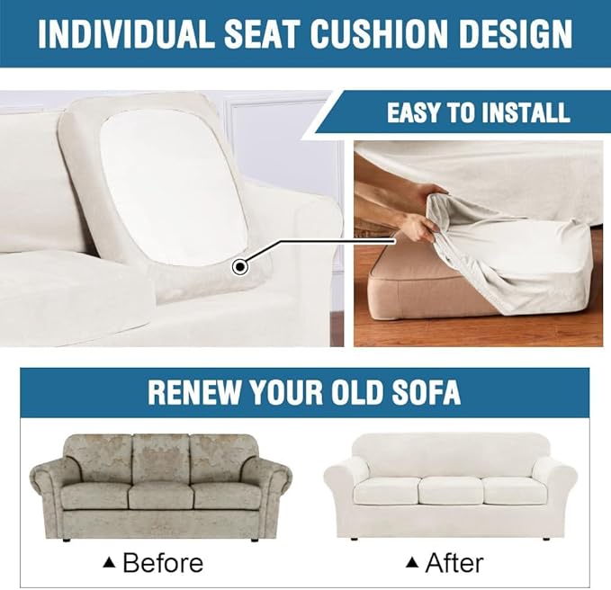 H.VERSAILTEX Modern Velvet Plush 4 Piece High Stretch Sofa Slipcover Sofa Cover