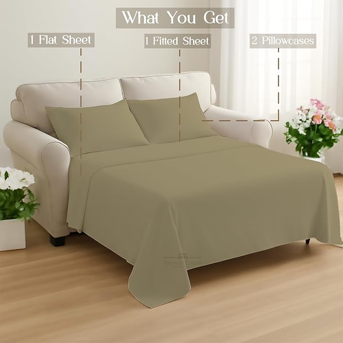 Sleeper Sofa Bed Sheet, 100% Cotton 400 Thread Count, 4 Piece Set, Deep Pocket