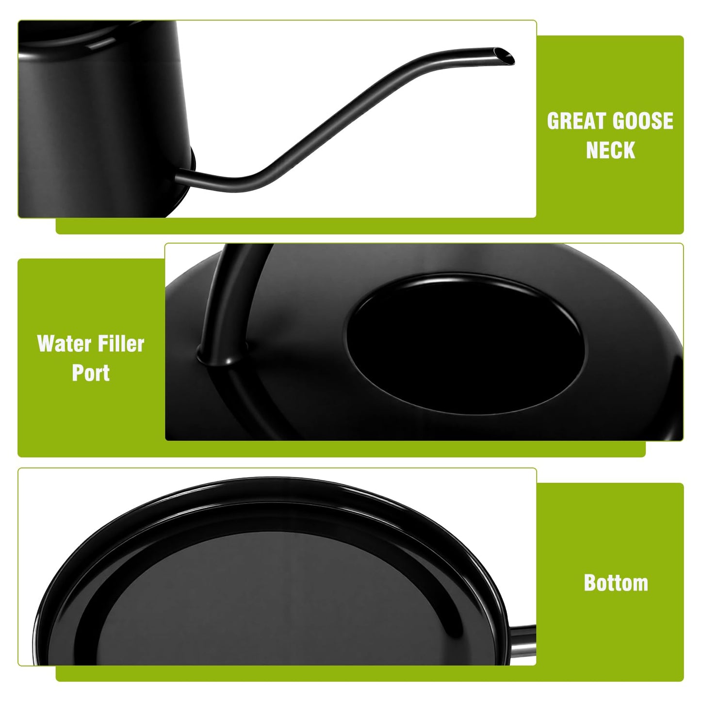 Plant Watering Can, 50 oz / 1500 ml Stainless Steel Metal - Modern Decorative with Long Spout for Indoor Potted Plants, Bonsai, Garden Flowers, Black