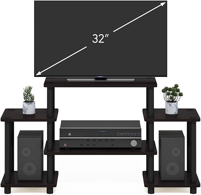 Furinno Turn-N-Tube No Tools Entertainment Center, Square corner, Dark Walnut