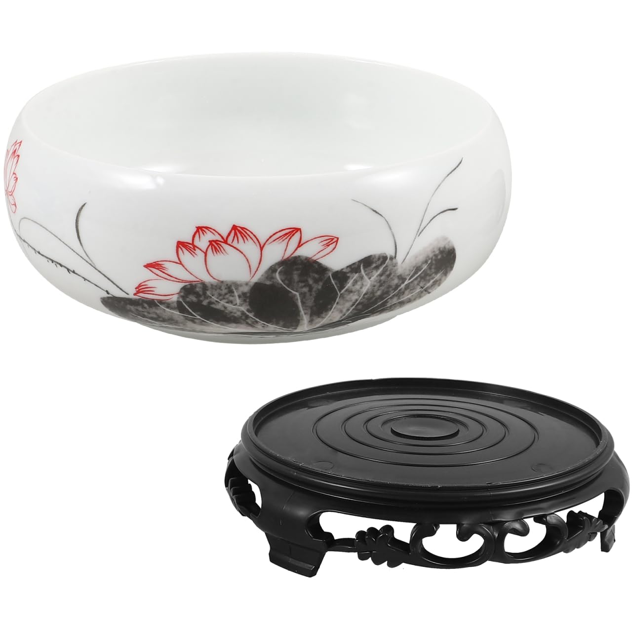 HANABASS Ceramic Lotus Bowl, Water Lily Bowl, Hydroponic Flower Planter Pot Round Ceramic Indoor Pot with Plastic Holder for Plants Modern Decorative Container for Home Office and Garden