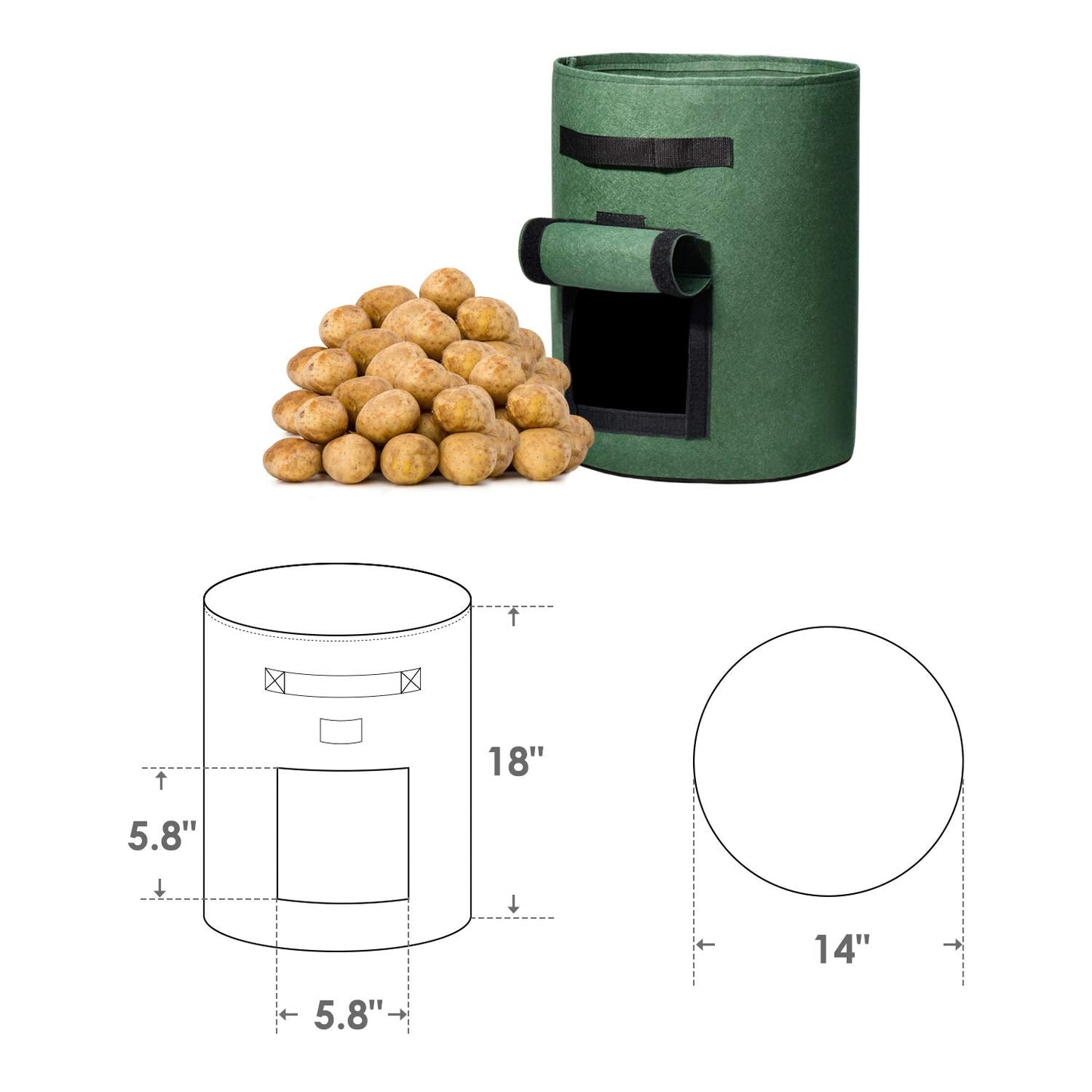 Delxo 5 Pack 10 Gallon Potato Grow Bags, Garden Planting Growing Bag with Flap, Double Layer Breathable Nonwoven Cloth for Potatoes/Planter/Vegetable/Tomato Fabric Pots with Handles Green