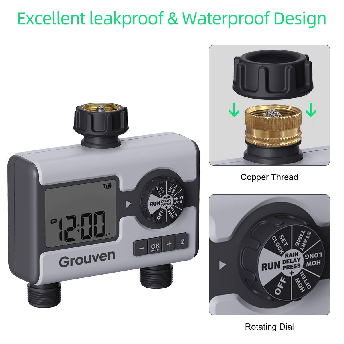 Water Timer for Garden Sprinkler Hose Timer with Rain Delay, Manual, Automatic Watering System Programmable，2 Outlet