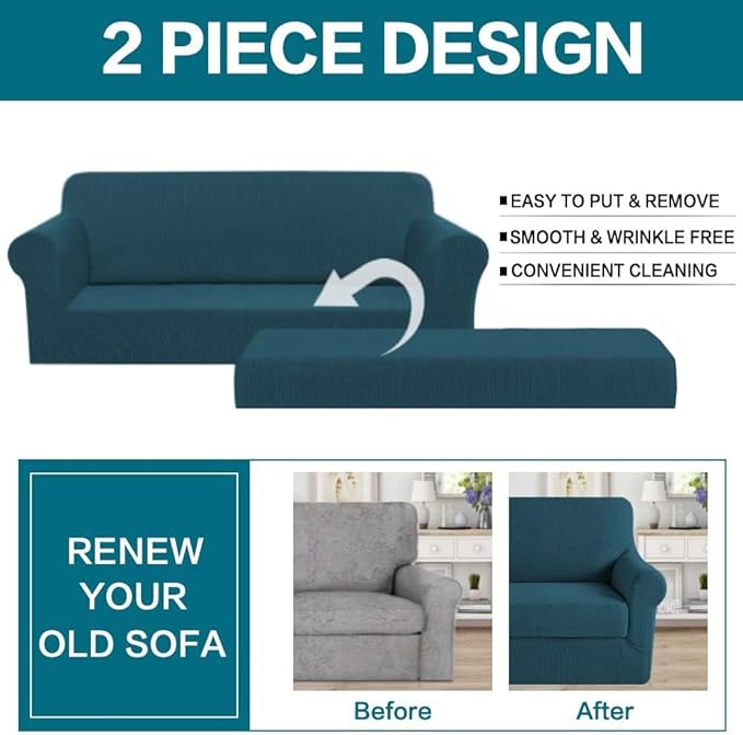 Turquoize Stretch Sofa Slipcover 2 Pieces Sofa Cover Couch Cover