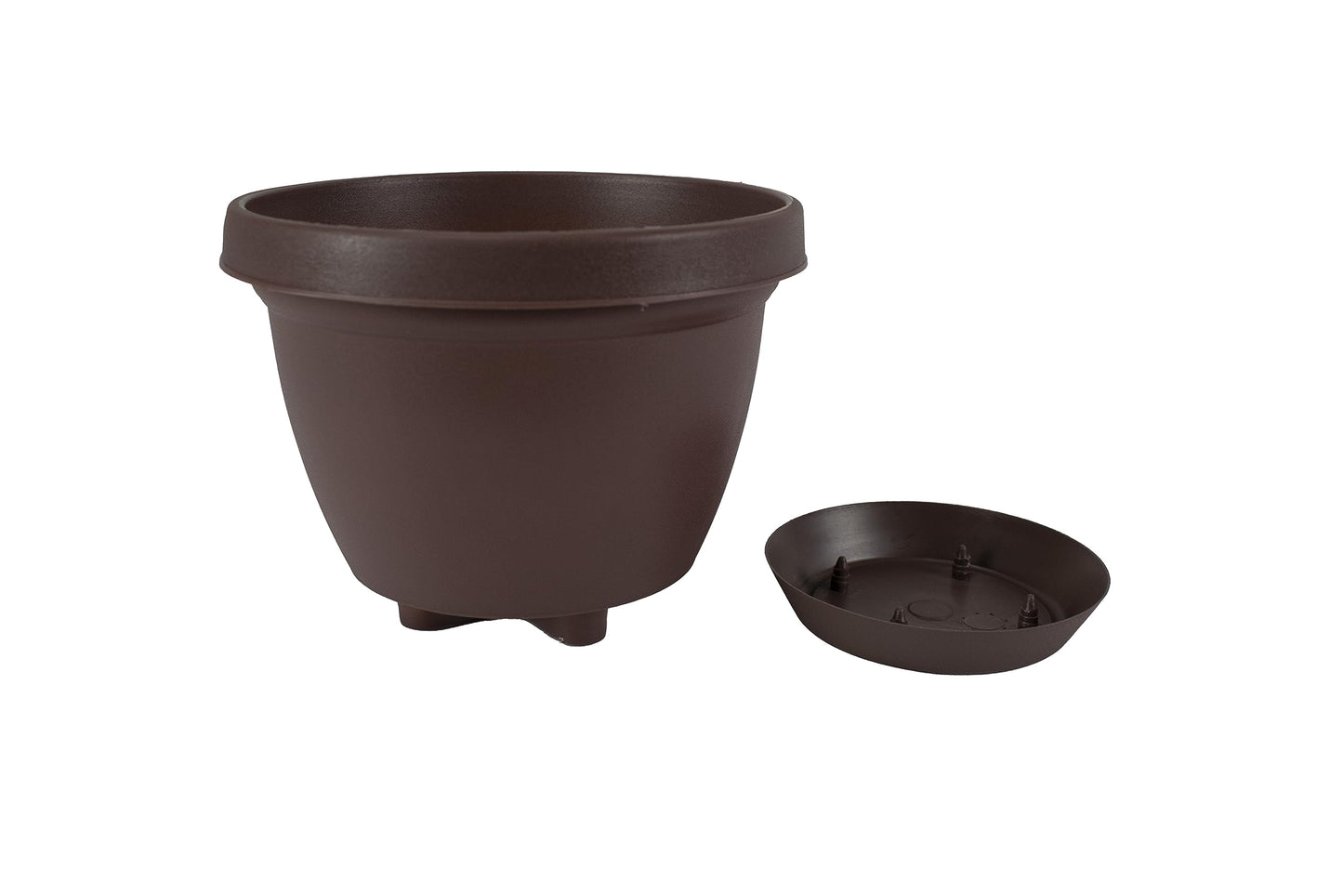 The HC Companies Infinity Round Planter Decorative 8 Inch Plastic Flower Pot w/Removable Saucer for Indoor & Outdoor Plants, Chocolate