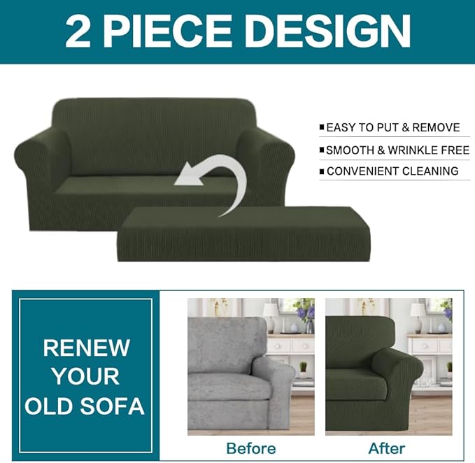 Turquoize Stretch Sofa Slipcover 2 Pieces Sofa Cover Couch Cover