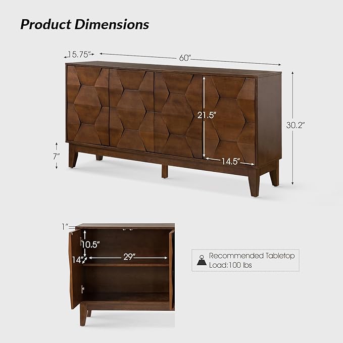 HULALA HOME Mid Century Sideboard Buffet Cabinet