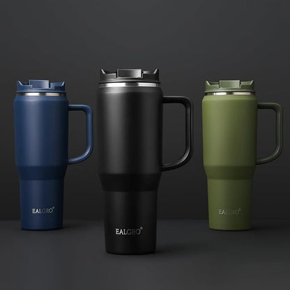 EALGRO 50 oz Tumbler with Handle, Insulated Tumblers with Lid and Straw, Large Metal Sports Water Bottle Jug, Thermal Stainless Steel Travel Coffee Mug Cup, Dark Rainbow