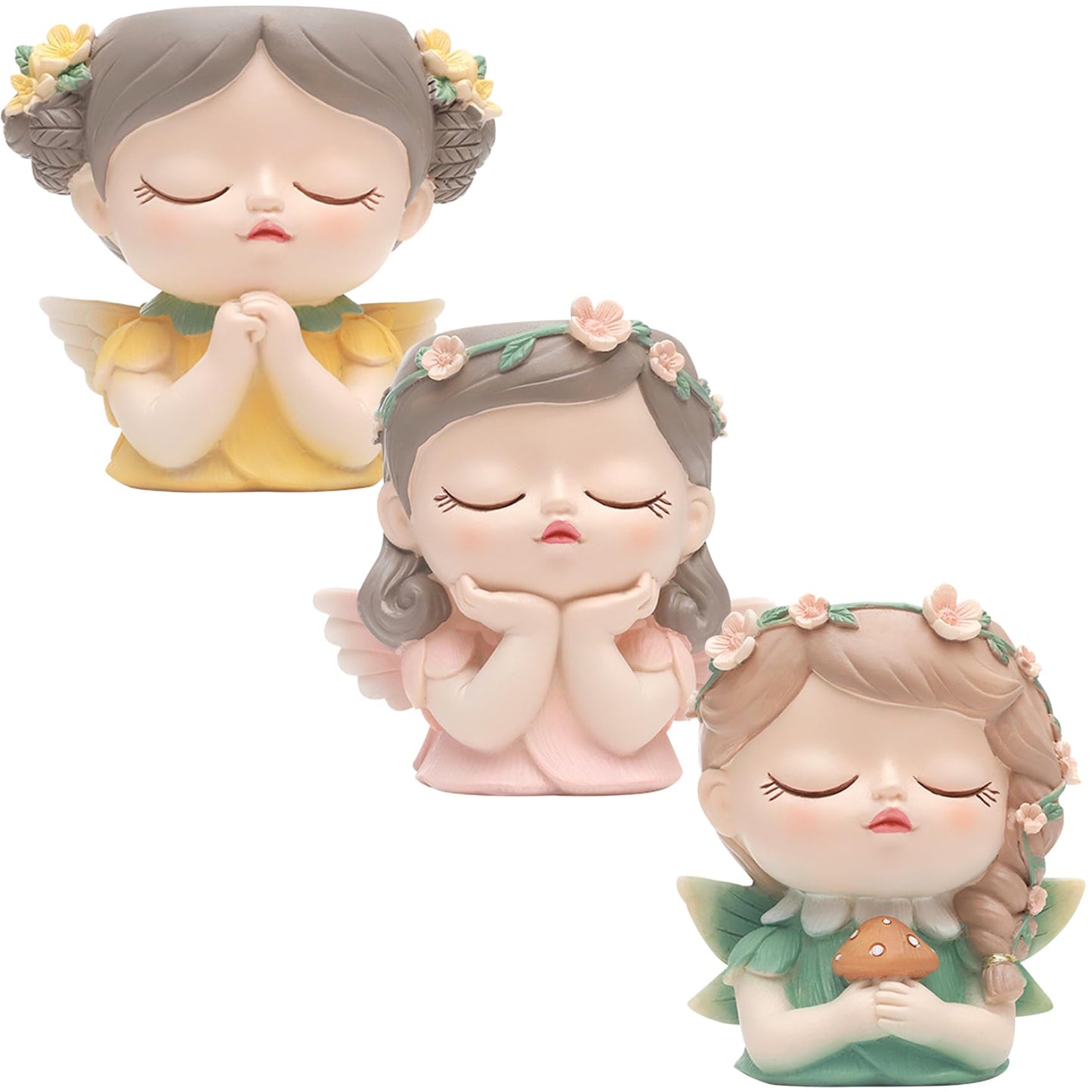 Face Planter Fairy Girl Face Pots for Plants Resin Waterproof Pot with Drainage Hole Small Cute Girl Face Succulent Pots for Indoor Outdoor Plants Tiny Cactus Holding