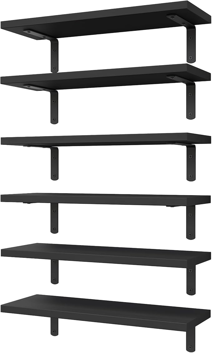 WOPITUES Wood Floating Shelves Set of 6, Shelves