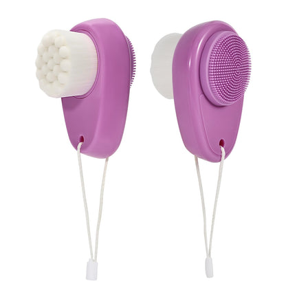 2 Pack Facial Cleansing Brush 2 in 1 for Face Exfoliation, Soft Bamboo Charcoal Microfiber Bristle Dual Face Silicone Scrubber Brush for Pore Deep Cleansing Skincare with Lid, Black+Gradient