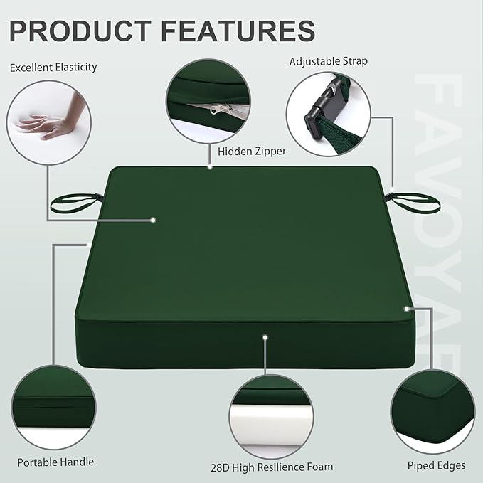 Favoyard Patio Chair Cushions 24 x 24 x 4 Inch Waterproof Outdoor Seat Cushions