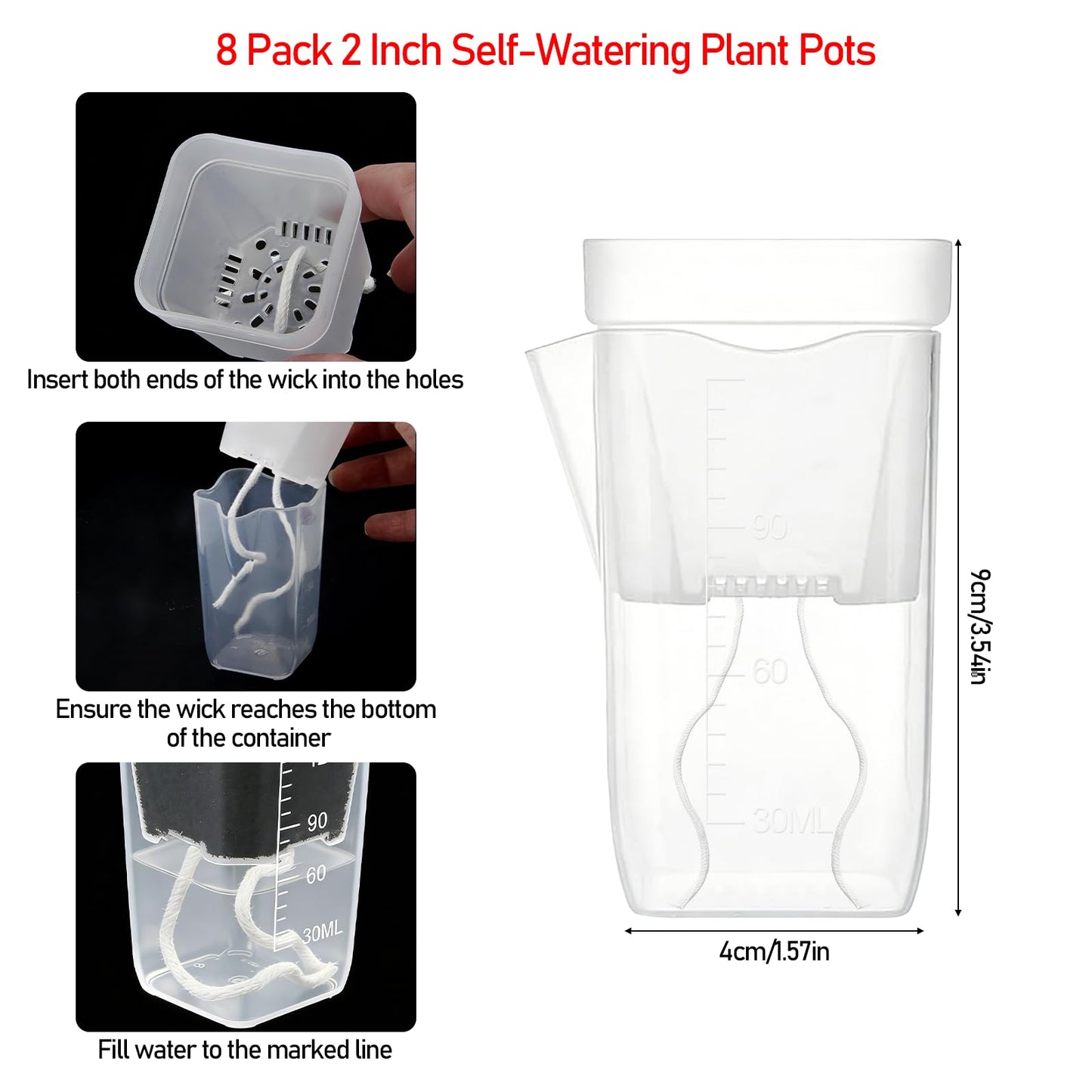 Zarique 8 Pack 2 Inch Self-Watering Plant Pots, Clear Plastic Planter with Water Level Indicator for Propagation, African Violets, Seedlings, Cuttings, with Drainage Hole