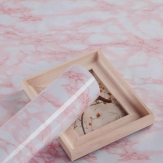 practicalWs 15.7in x 472.4in White/Pink Marble Stick Paper Peel and Stick