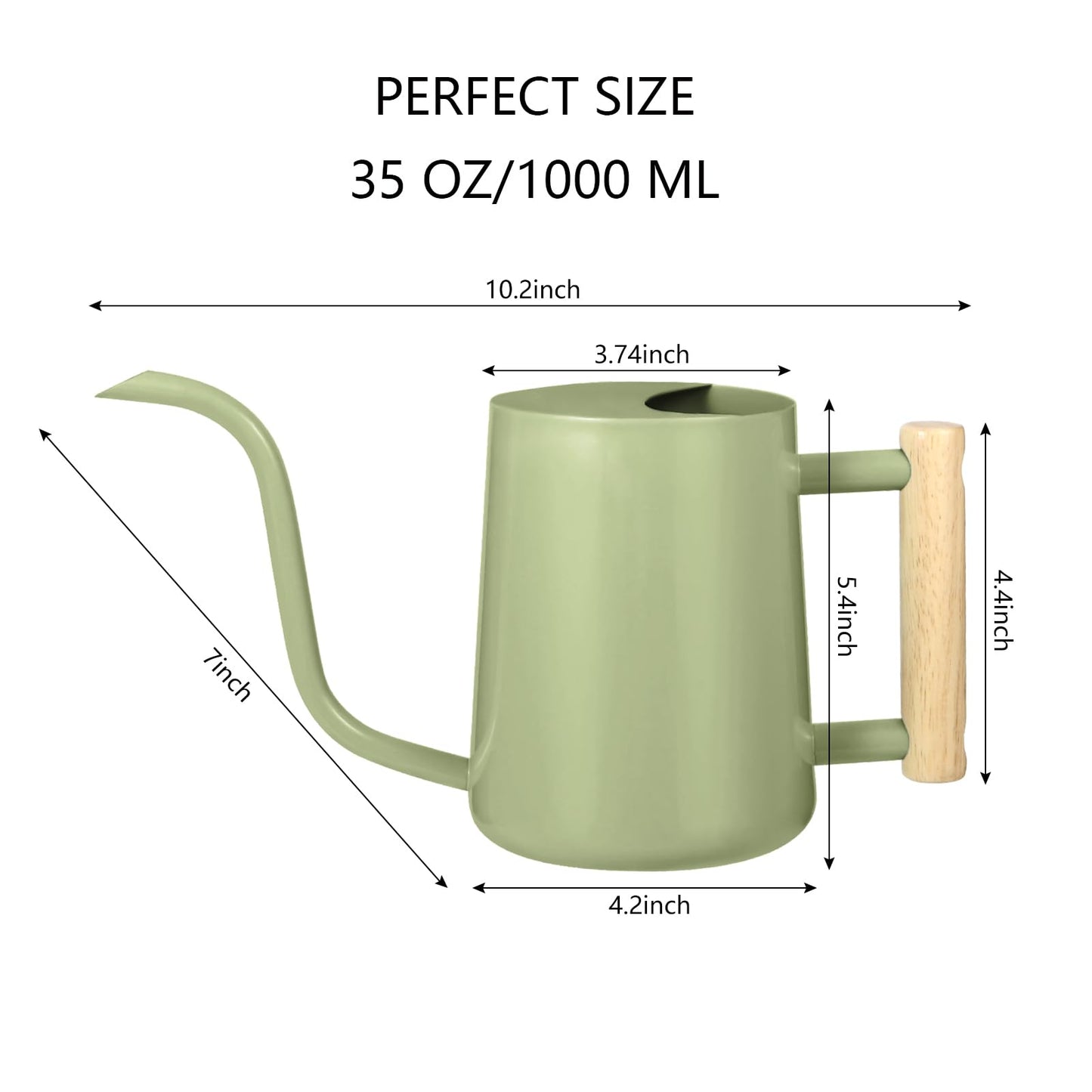 Watering Can Indoor Plants, 35oz Small Indoor Stainless Steel Metal Watering Can Modern Decorative Watering Pot with Long Spout for Indoor House Plant Bonsai Garden Flowers (Sage Green)