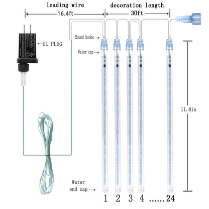 Kwaiffeo 4th of July Decorations Outdoor Red White and Blue Meteor Shower Lights for Patriotic Independence National Memorial Day Decorations, 24 Tubes(Equivalent to 3 Sets of 8-Tubes)