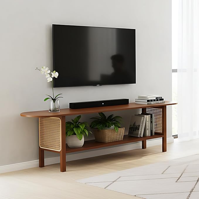 Tiita TV Stand with Storage for TVs up to 65'', Bamboo TV Console Entertainment
