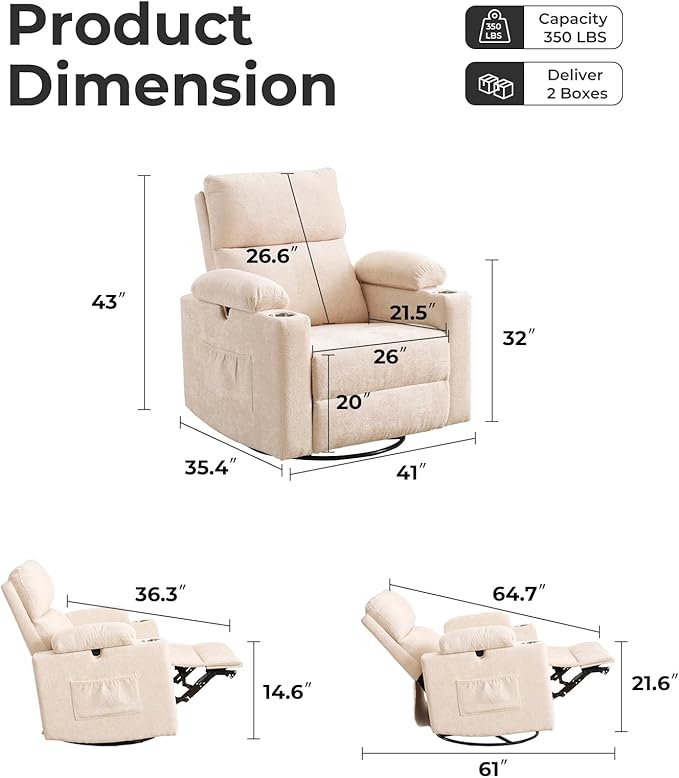 Rocking Chair Nursery with Adjustable Armrests, Electric Glider Recliner