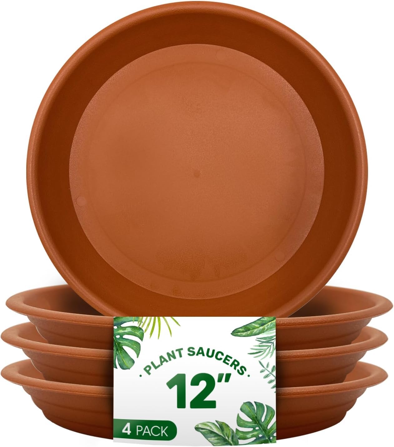 4 Pack of 12 inch Plant Saucers - Heavy Duty Plastic Plant Tray, Durable and Thicker Flower Pot Saucers for Indoors Outdoors Planters, Terracotta