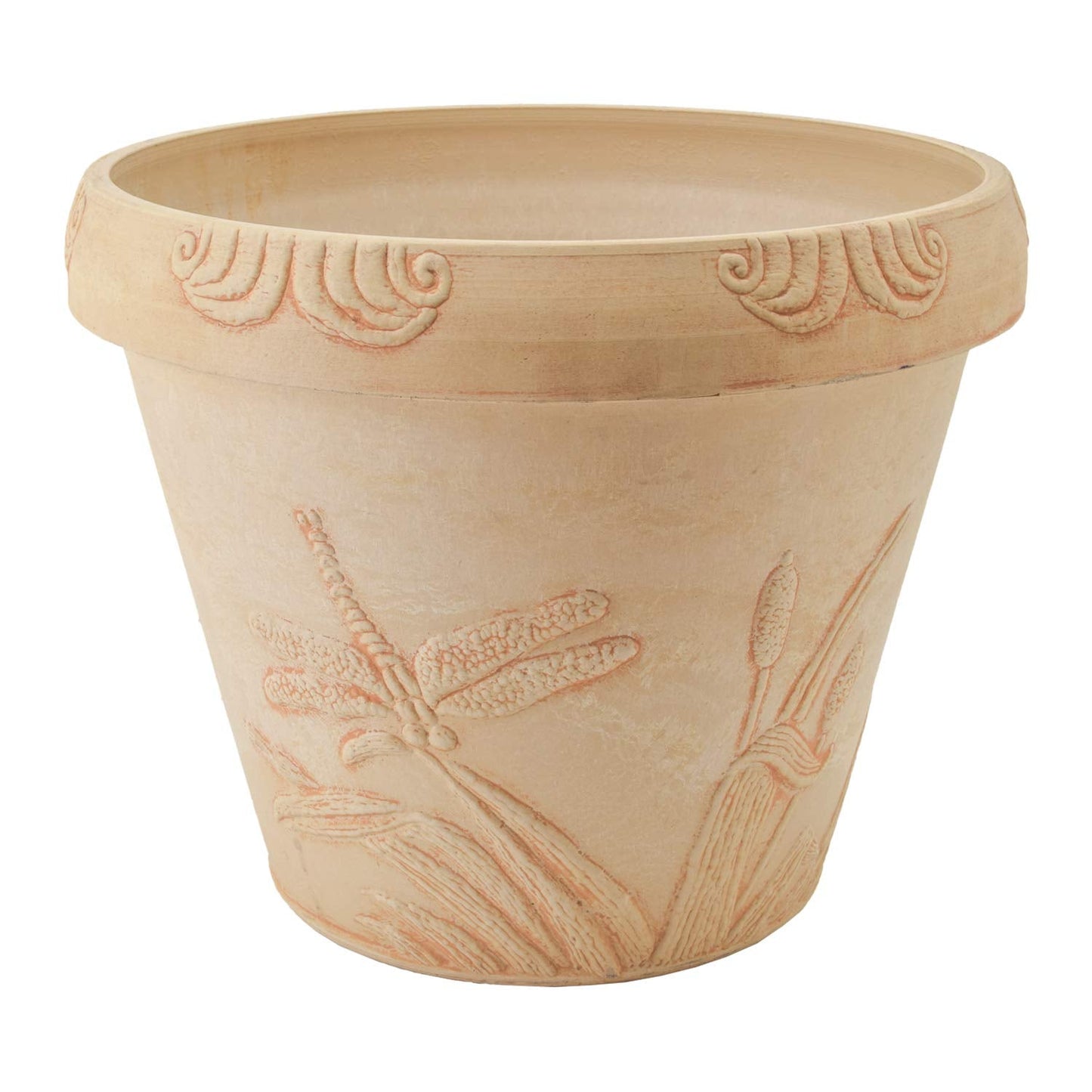 PSW Pot Collection Dragonfly Planter Pot for Indoor and Outdoor Plants and Gardens, 12.5' by 10, Beige