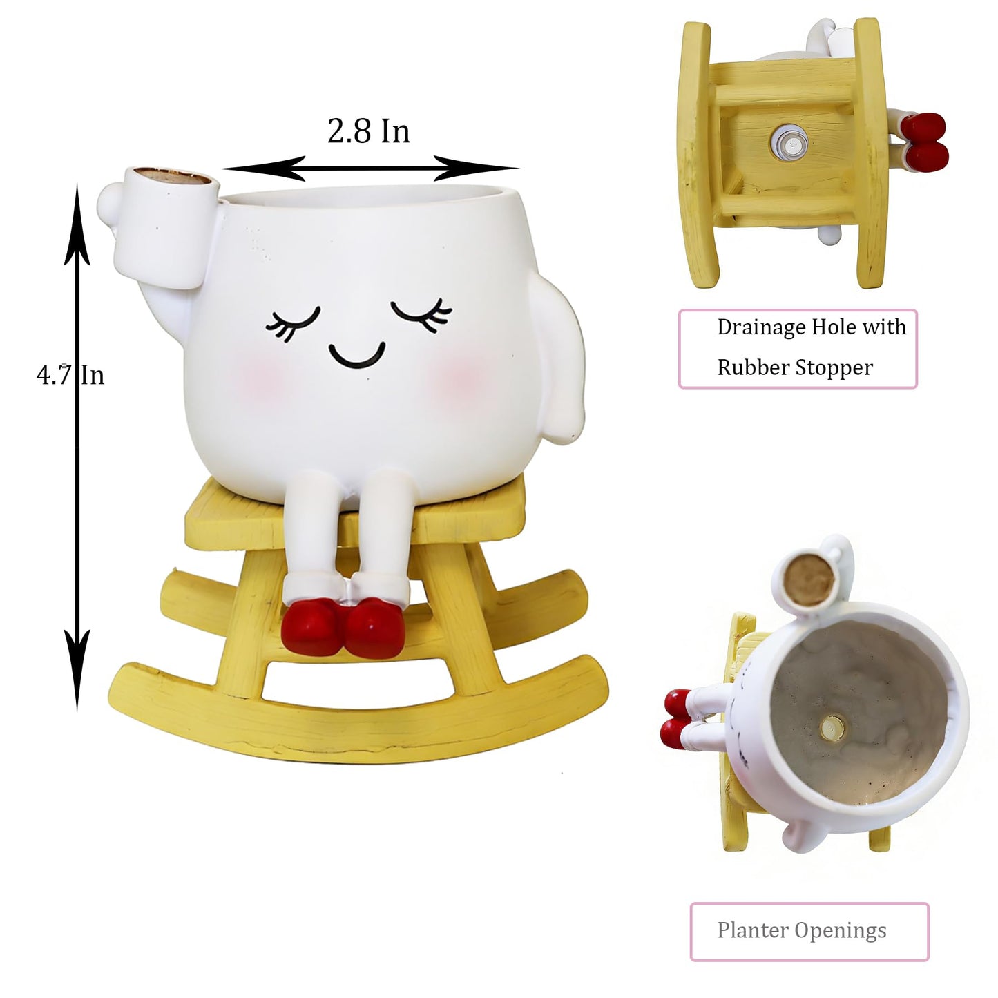 Dolkgy Cute Plant Pots Head Planters, Unique Rocking Chair Drinking Coffee Girl Face Vase, Decorative Cactus Succulent Flower Pots, Gifts for Plant Lovers