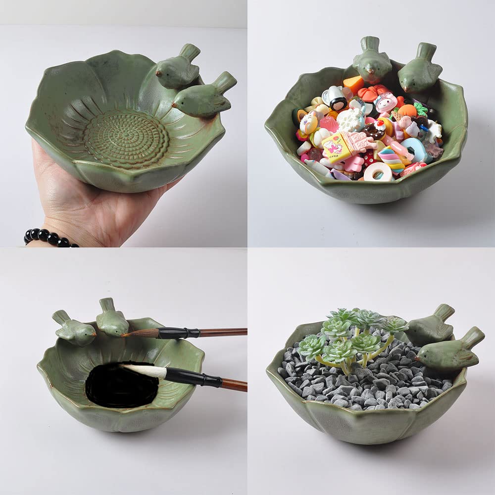 YOUUGIOR Decoration 5.5 INCH Small Ceramic Pot Planter Green Bird Planting Succulent Flower