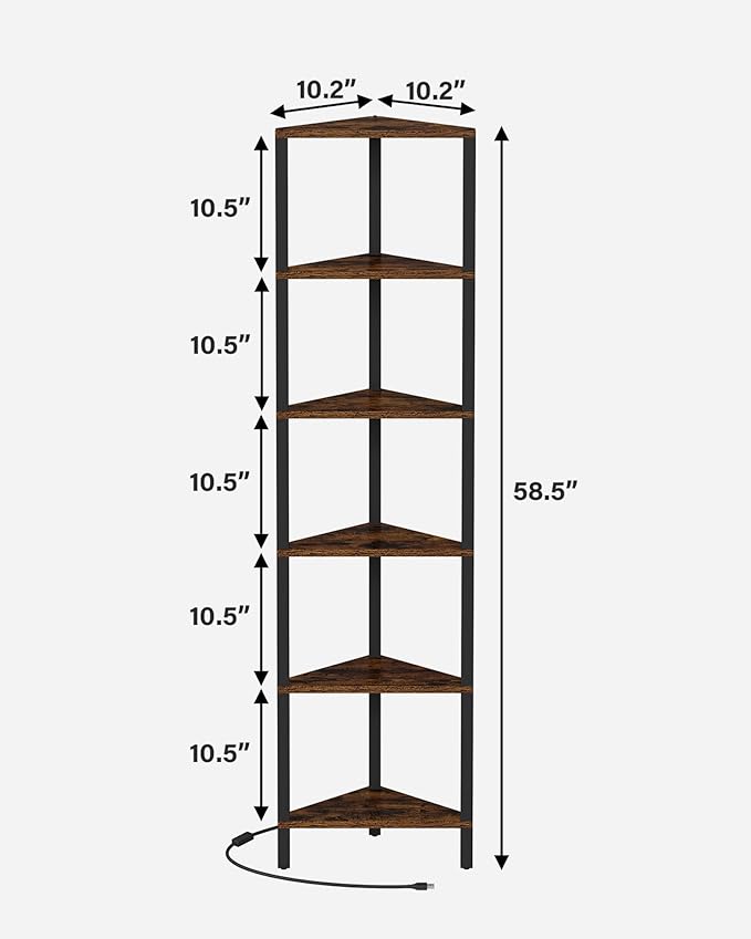 TUTOTAK Corner Shelf with LED Light, 6-Tier Corner Bookshelf