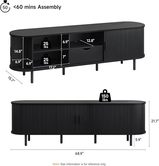 ONBRILL 69" TV Stand with Power Outlet