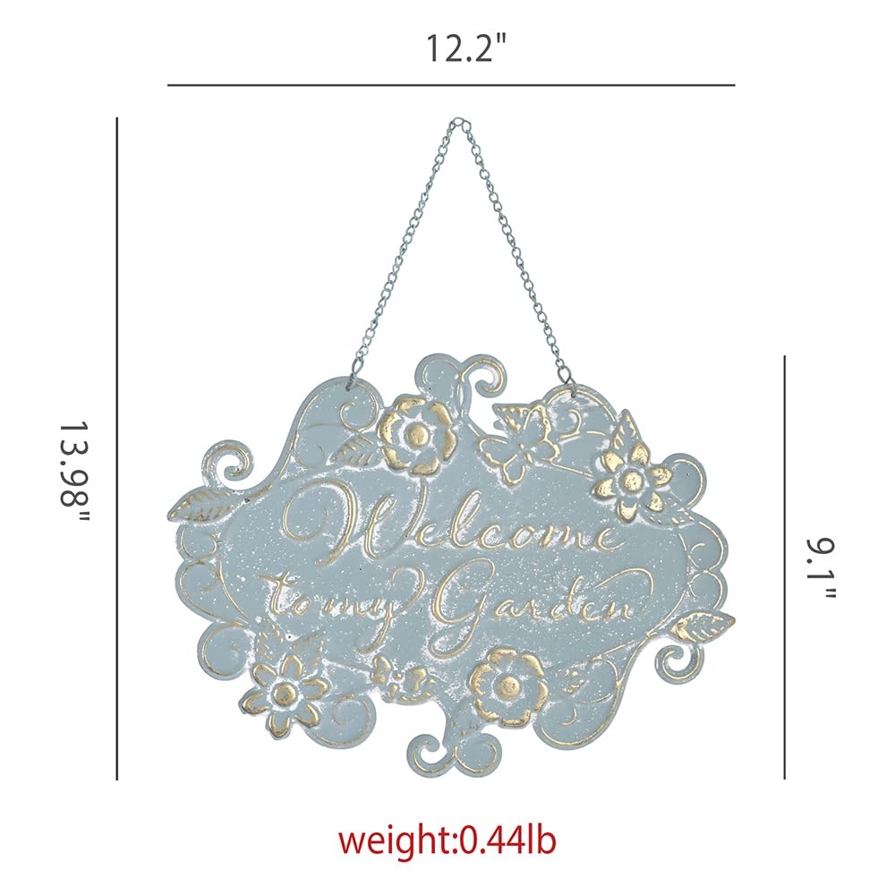 All Chic Welcome to My Garden Sign Hanging Yard Sign for Garden Decor Rustic Farmhouse Backyard Outdoor Wall Decor(Blue)