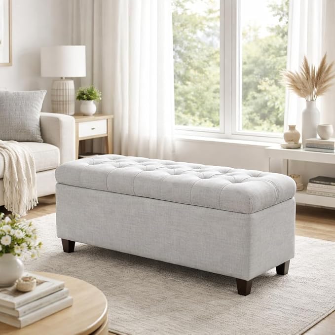 Homepop Home Decor Tufted Ainsley Button Storage Ottoman Bench