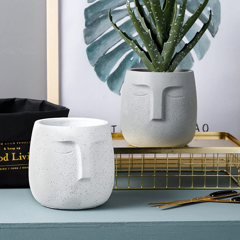 GeLive Head Plant Pot Succulent Planter with Drainage Hole Modern Statue Flower Pot Face Plant Vase Windowsill Box Art Home Decoration Indoor Outdoor (White)