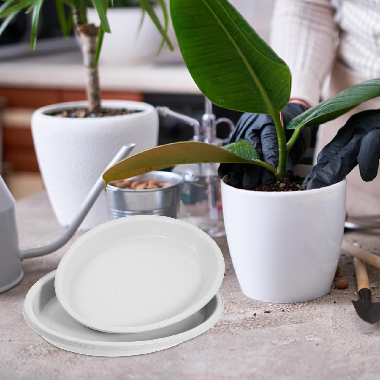 IWOWHERO 4Pcs Oval Plant Saucers Water Catcher Trays for Indoor Outdoor Flower Pots 11.22X7.28 Inches Plastic Planter Drip Tray for Home Garden Decor