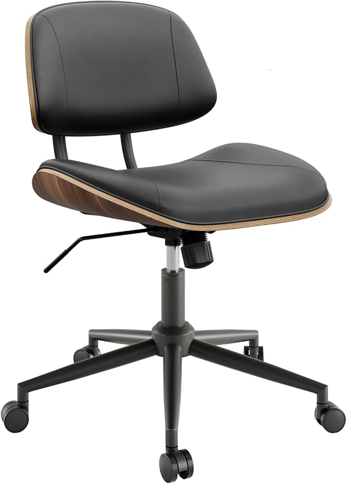 Armless Office Chair with Wheels, PU Leather Adjustable Height Desk Chair