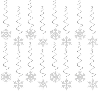 Snowflake Snow White-Silver Christmas Party-Decorations Streamers - 16pcs Frozen Winter Baby Shower Birthday New Year Paper Hanging Swirls Banner,Classroom Ceiling Garland Wonderland Decor Panduola
