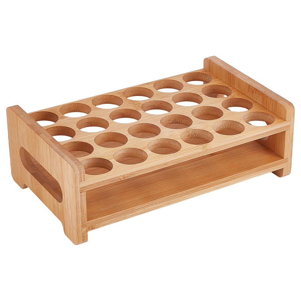 UNICRAFTALE Wooden Test Tube Rack 24-Holes Bamboo Multi-Use Cylinder Tube Display Racks Rectangle Razors Pencils Art Brushes Holder for Laboratory Home Crafting Potted Plant 9.06"x5.63"x3.15"
