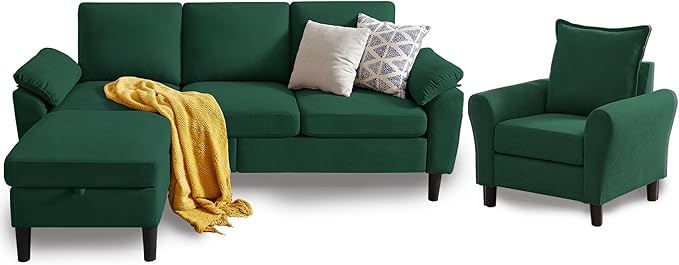 79" Convertible Sectional Sofa Set, Modern Linen Small L Shaped Couch