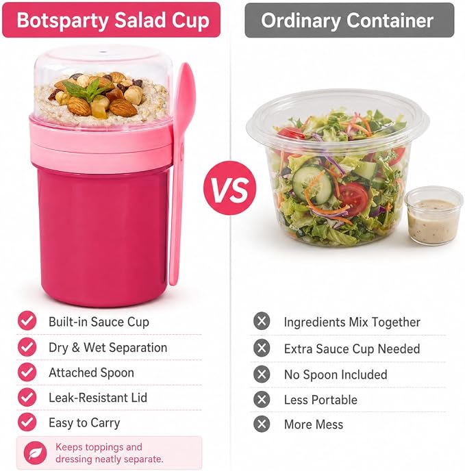 27oz Reusable Yogurt Parfait & Overnight Oats Cups – 100% Leakproof with Lid & Spoon for Meal Prep, Breakfast, Office & Gym (Pink)