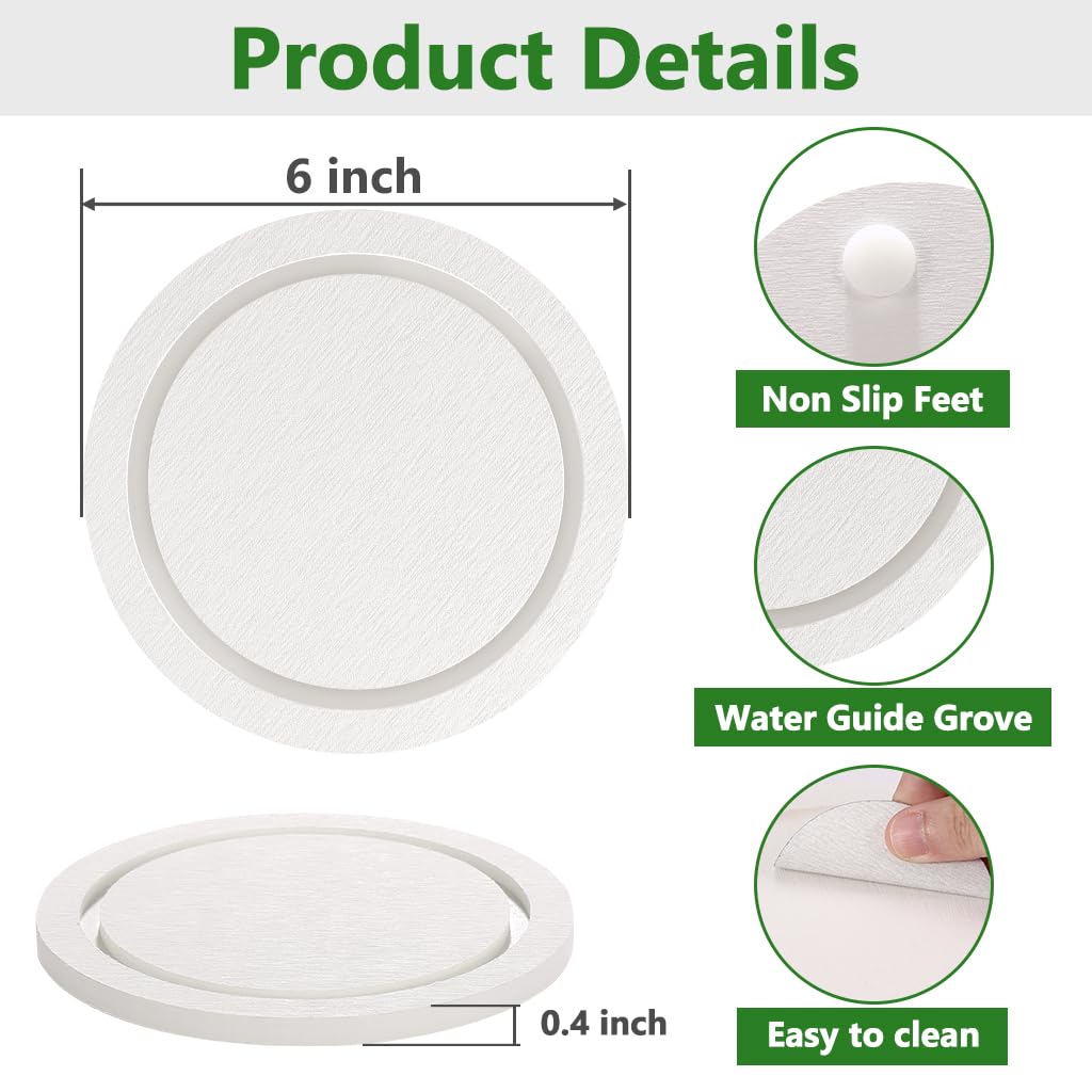Johamoo Plant Saucer for Indoors, 2 Pack 6 Inch, Instantly Dry Diatomaceous Earth Plant Trays, Stone Plant Pot Saucers Drip & Drainage Tray, White